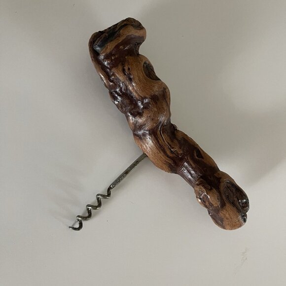 Vintage Gnarled Burled Grape Vine Wood Corkscrew Wine Opener Hand Crafted - Picture 1 of 13